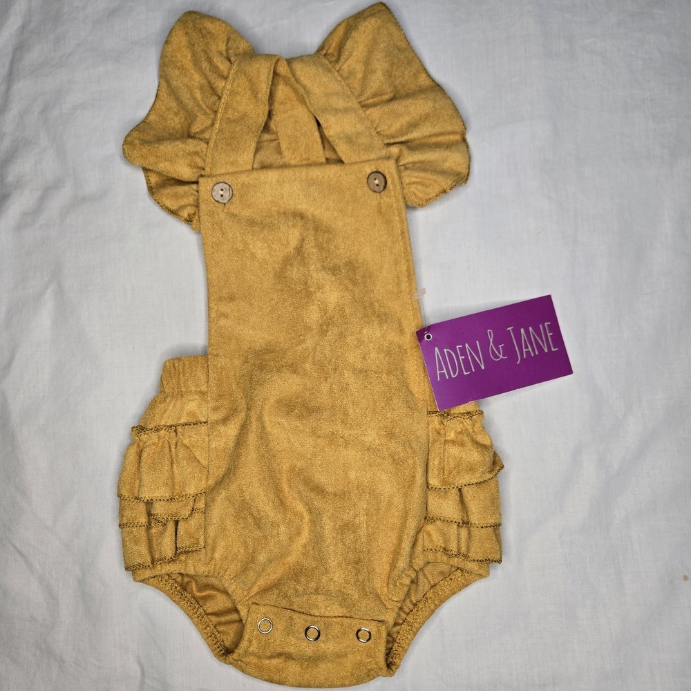 Girl's Boutique Ruffle Bubble Suede Honey Mustard One Piece 3‎ Months